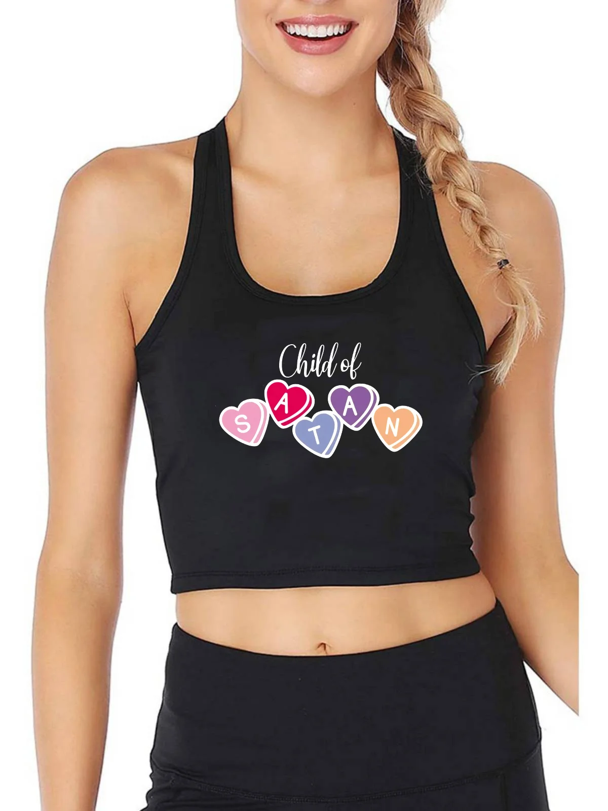 Child Of Satan Funny Design Personality Sexy Tank Tops Women's Trend Breathable Slim Fit Crop Top Gym Training Camisole