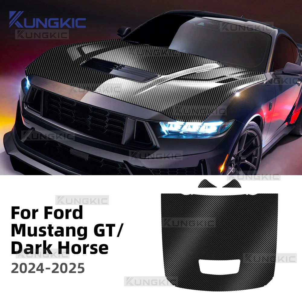 

for Ford Mustang GT/Dark Horse 2024 2025 Car Hood Roof Paint Protection Film Gloss Black Carbon Pattern Anti-Scratch TPU Sticker