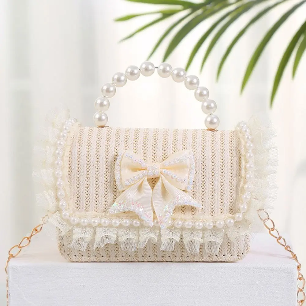 

Летняя простая соломенная сумка с жемчужным бантом, портативная модная женская сумка через плечо