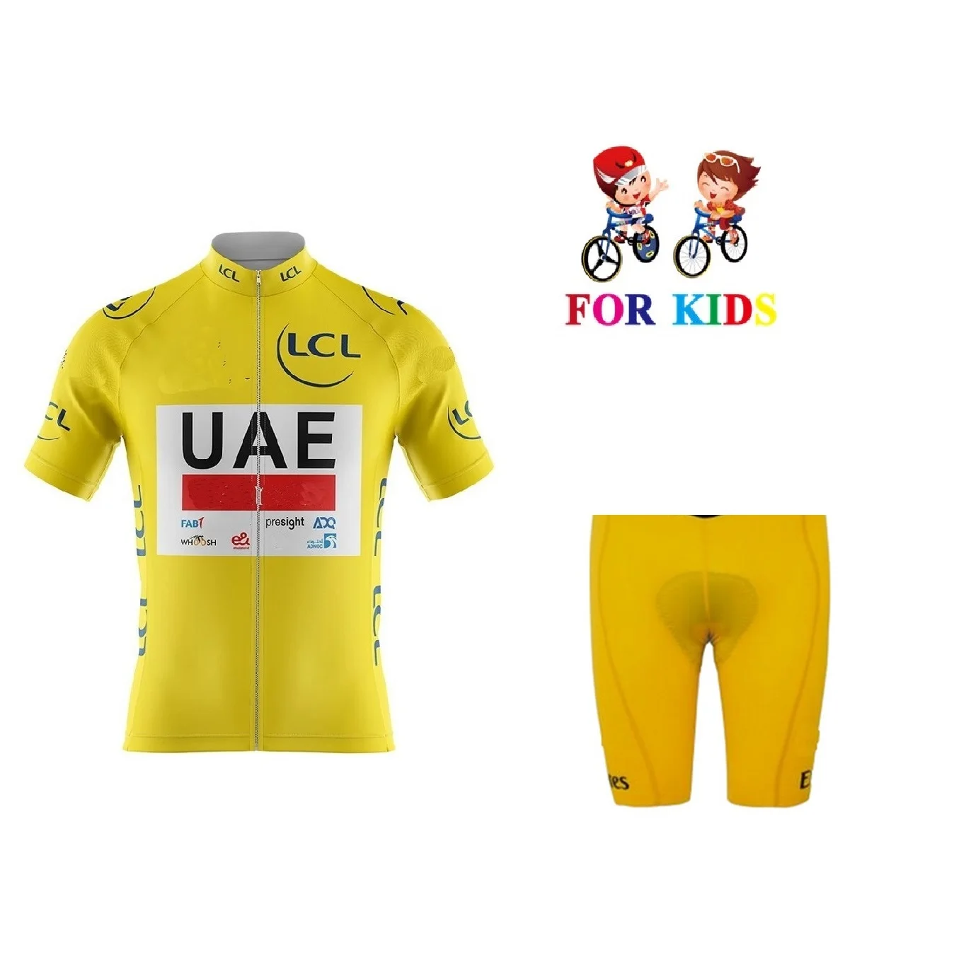 

KID'S 2024 UAE TEAM TDF YELLOW Children Cycling Jersey Short Sleeve Bicycle Clothing With Shorts Ropa Ciclismo