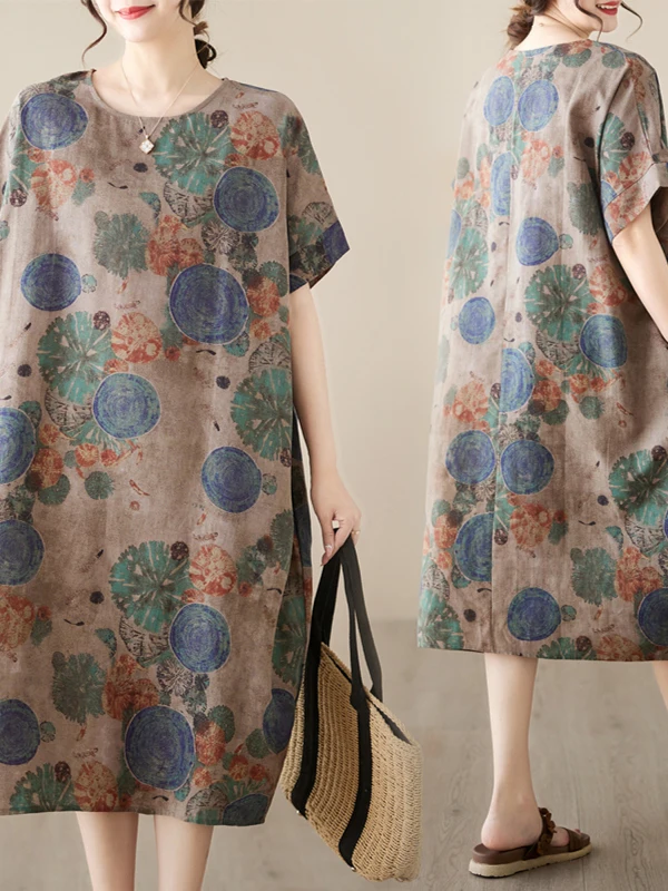 plus Size Cotton Linen Summer New Sle Dr Ethnic Artistic Retro Slimming White Enhancing Tallening Women's Dr