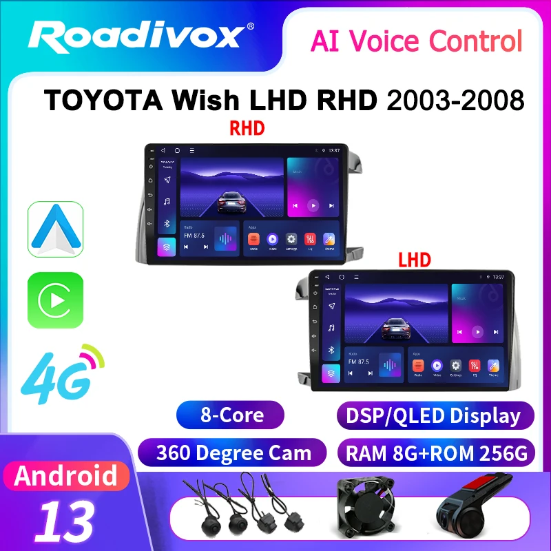 

roadivox Android car radio for TOYOTA Wish LHD RHD 2003 2008 GPS Navigation video Multimedia Player tape recorder