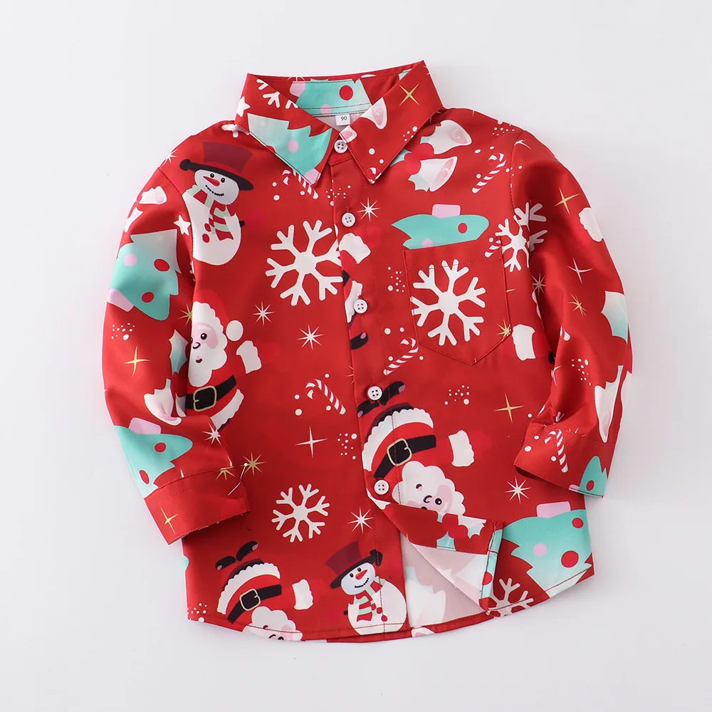 Baby Children Blouse Autumn Casual Christmas Themed Printed Long Sleeve Shirt for Boys Girls Festive Kids' Top with Fun Patterns