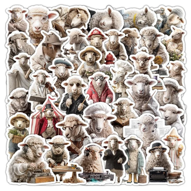 50Pcs Realistic Lamb Stickers, Cute Sheep Children Student Stationery Notebook Phone Case Waterproof Decorative Sticker