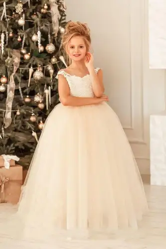 Imagen 2 del producto Vestidos de encaje de tul para niña, tren largo con lazo, fiesta de cumpleaños, boda, Princesa, banquete, 2024