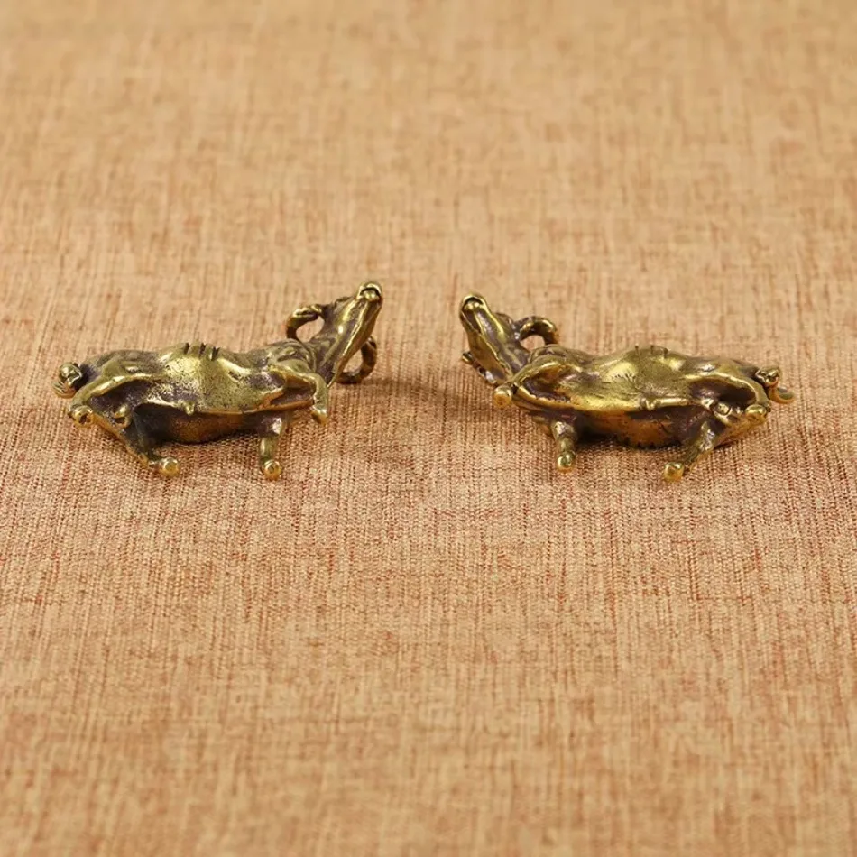 1 Pair Solid Brass Ox Sculpture Zodiac Desktop Decor Handmade Copper Art Gold Plated Lucky Charm Christmas Gift