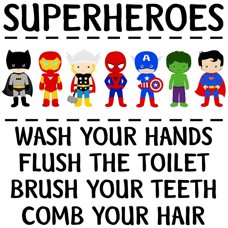 Superheroes Alphabet Print Boys Room Wall Decor, Wash Brush Flush Canvas Painting Bathroom Sign Kids Avengers Art Poster