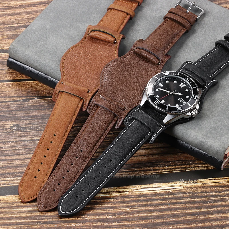 Genuine Leather Watch Strap with Mat 18mm 20mm 22mm Cowhide Strap Vintage Wrist Band Replacement for Seiko Bracelet for Rolex