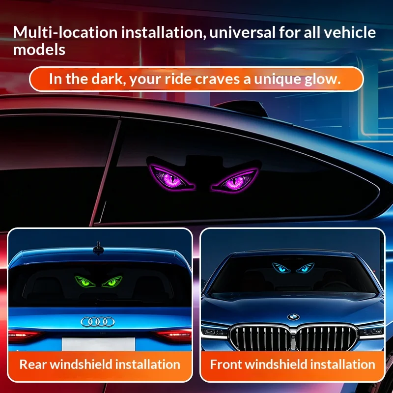 Solar Powered Car Neon Light Wireless Cool DEMON EYE Led Ambient Light Suction Cup USB Rechargeable Atmosphere Breathing Lamp image 5