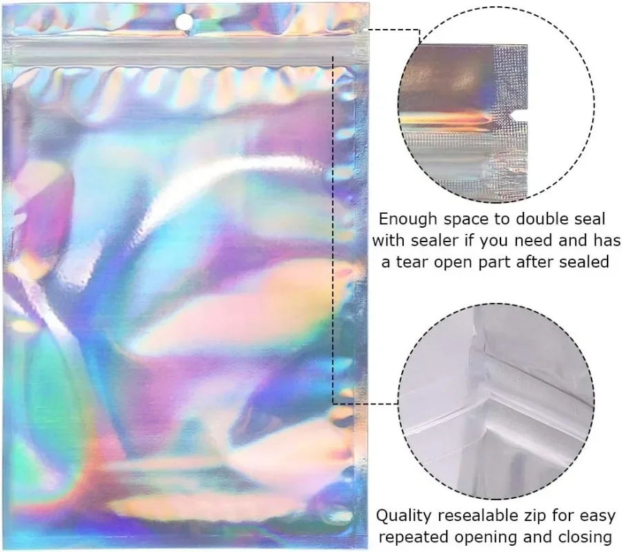 Laser Transparent Sealing Bags Holographic Storage Bag Iridescent Zipper Sealed Bag Food Candy Makeup Jewelry Gift Packing Pouch