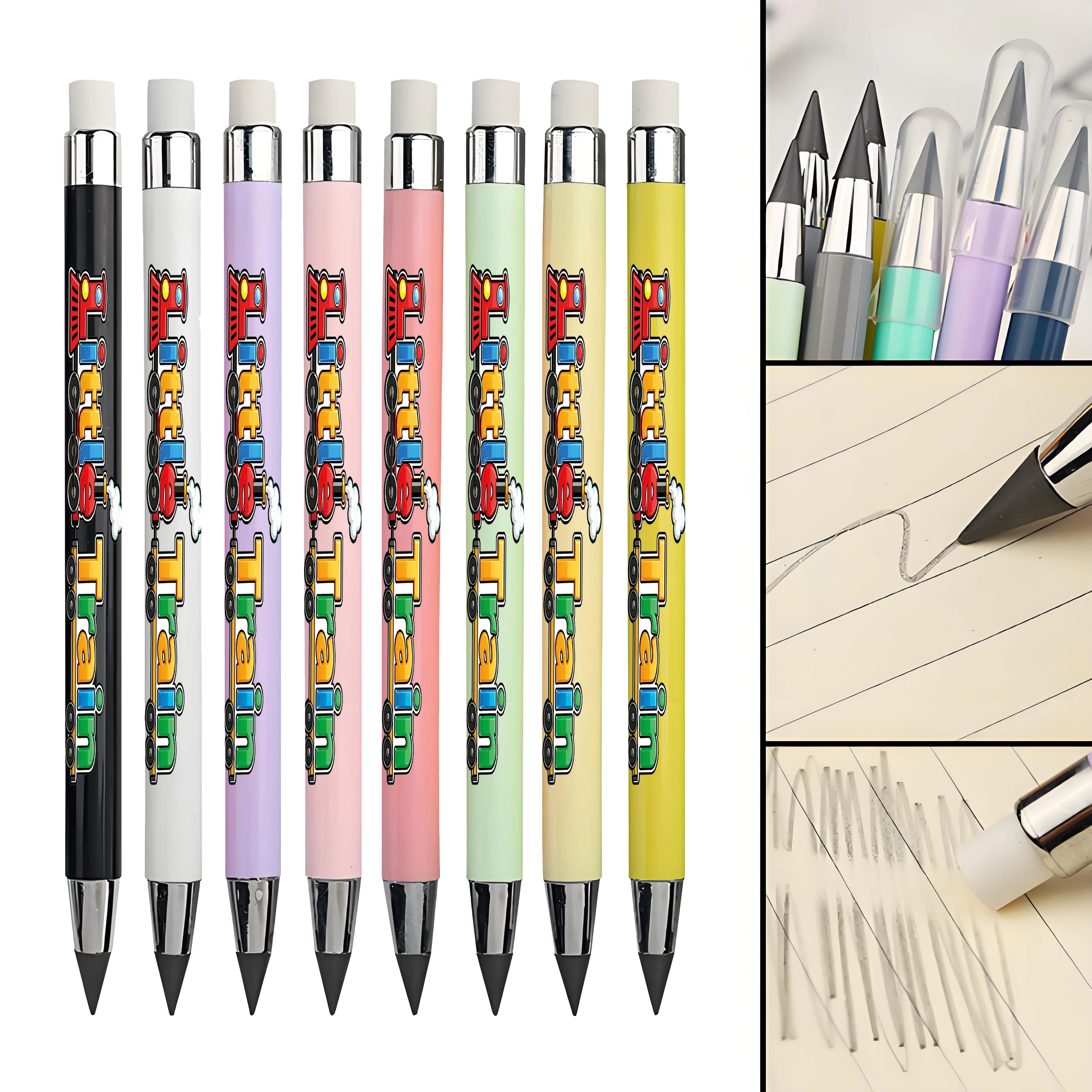 12pcs/24pcs Creative Little Train Elements Eternal Pencil Writing Drawing Black Non Sharpening Pencil Student Writing Pen
