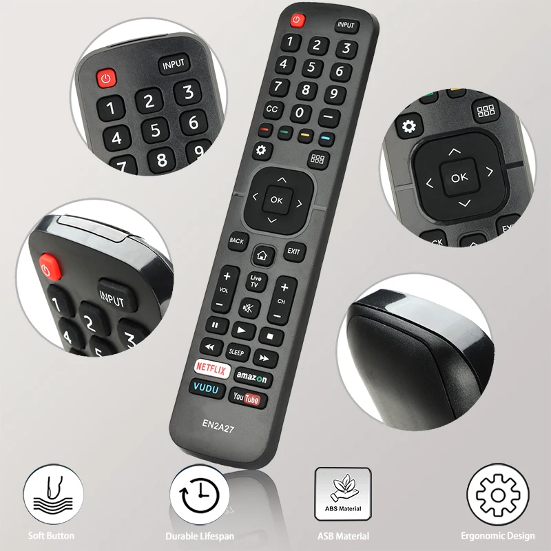 For EN2A27 Hisense-TV-Remote-Control-Replacement With Netflix Vudu YouTube Buttons, For Hisense TV 55H6B 55H6B 50H7GB 50CU6000