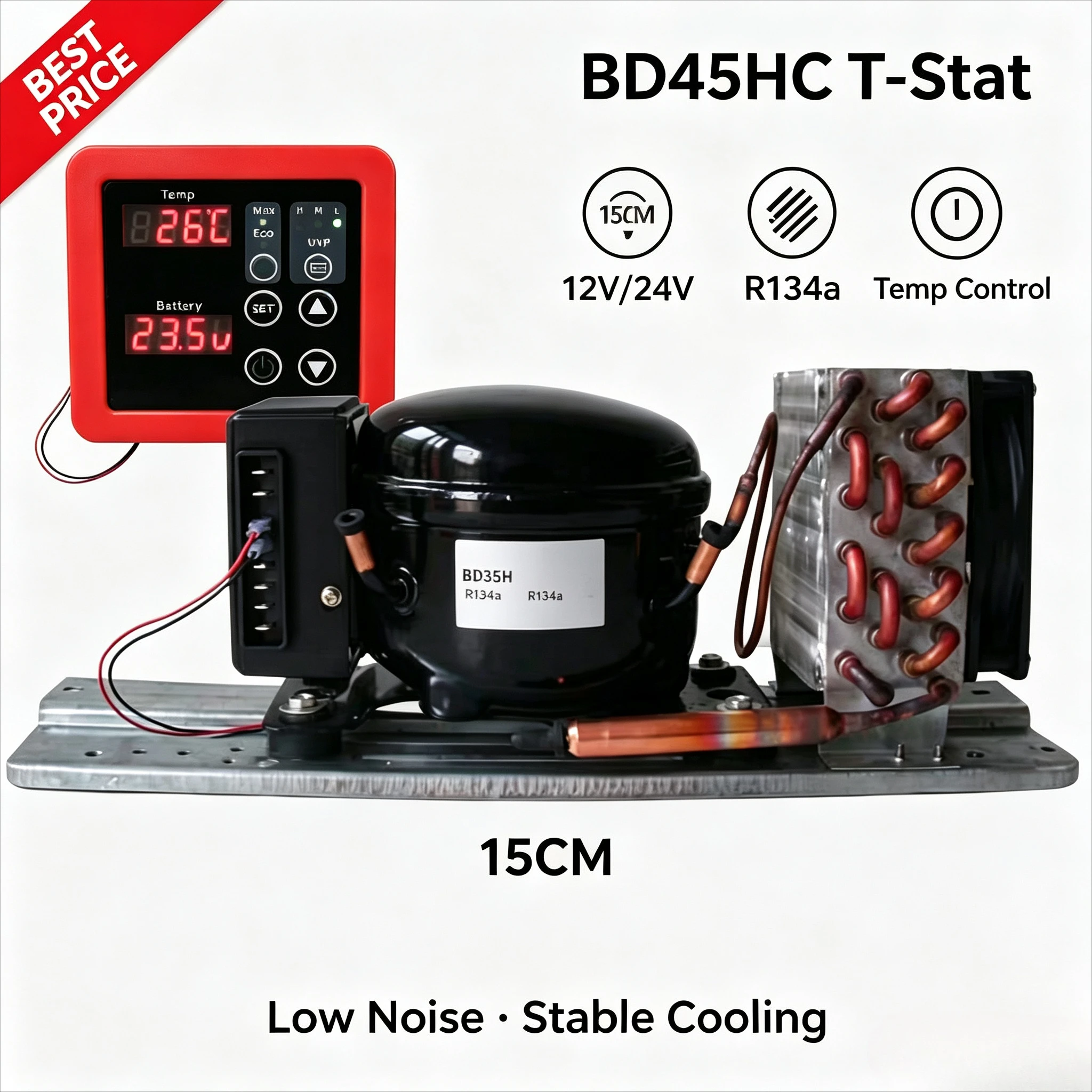 BD45HC DC Compressor 12V 24V R134a Refrigeration Unit With Thermostat For Car RV Truck Portable Refrigerator Cooling System