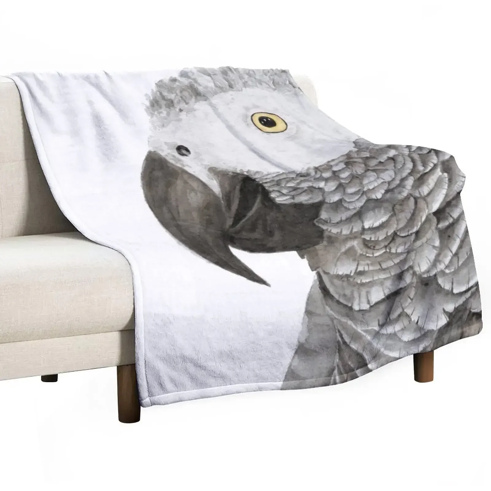 Grey parrot congo african timneh old word bird watercolor Throw Blanket Flannel Baby Plaid on the sofa Camping Blankets