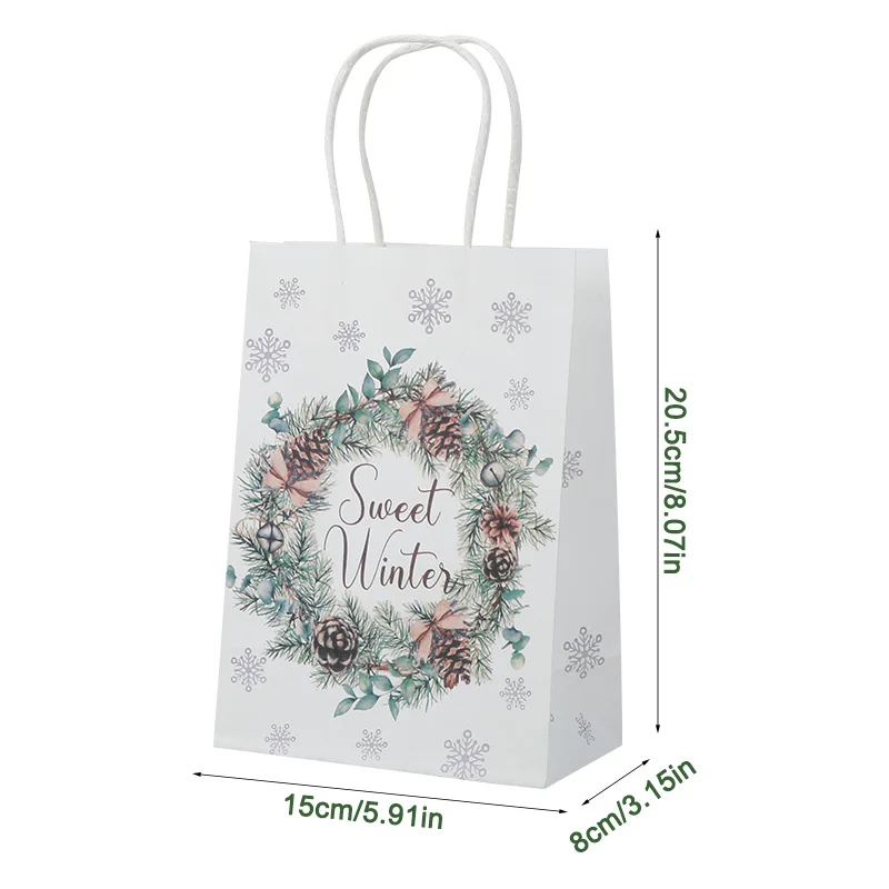 6/12/18 stücke Weihnachten Geschenk Taschen Elch Wald Weihnachten Baum Kraft Papier Süßigkeiten Geschenk Verpackung Tasche mit griff Neue Jahr Party Decor Versorgung – Detail 10