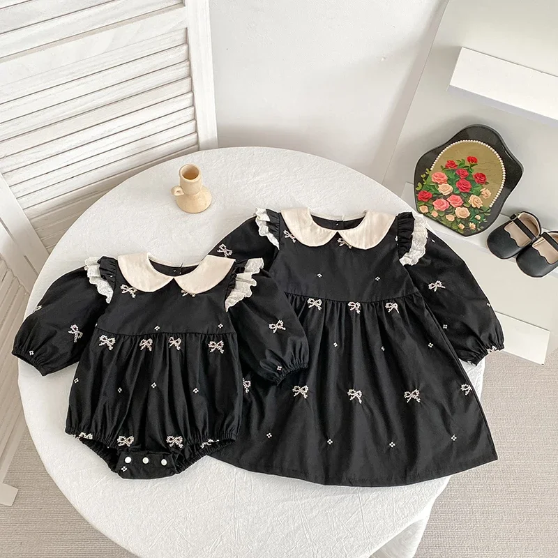 ربيع الأميرة فستان جديد طفلة ملابس شقيقة الملابس فراشة طوق طفلة بذلة ملابس الخريف فستان مطرز
