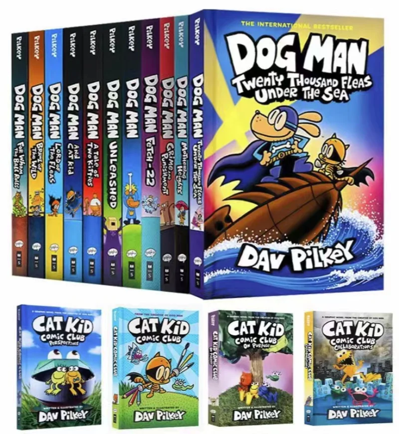 Full Set DOG MAN English Original Funny Cartoons for Kids 7-12 Years Old Children Book