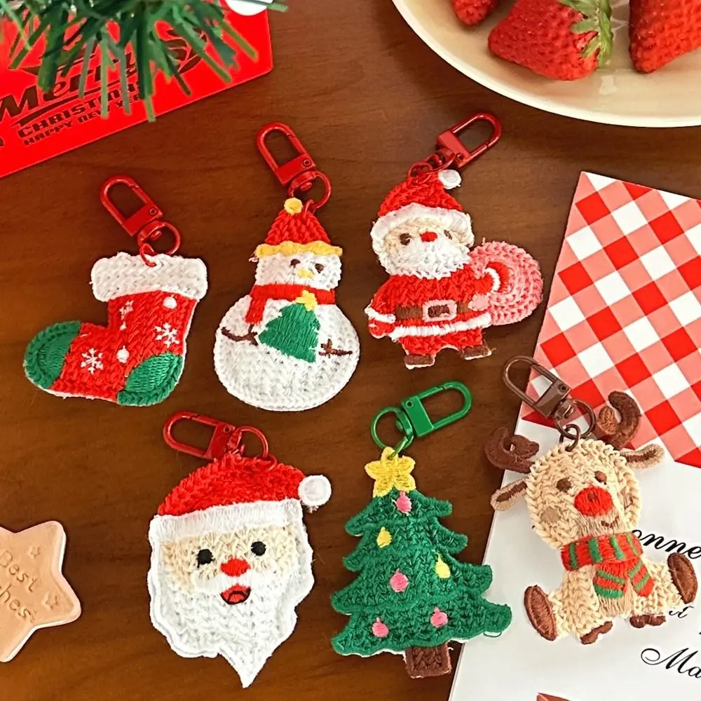 Weave Christmas Pendant Christmas Tree Elk Cartoon Santa Claus Keychain Charms Bag Pendant Christmas Keyring Backpack Decor