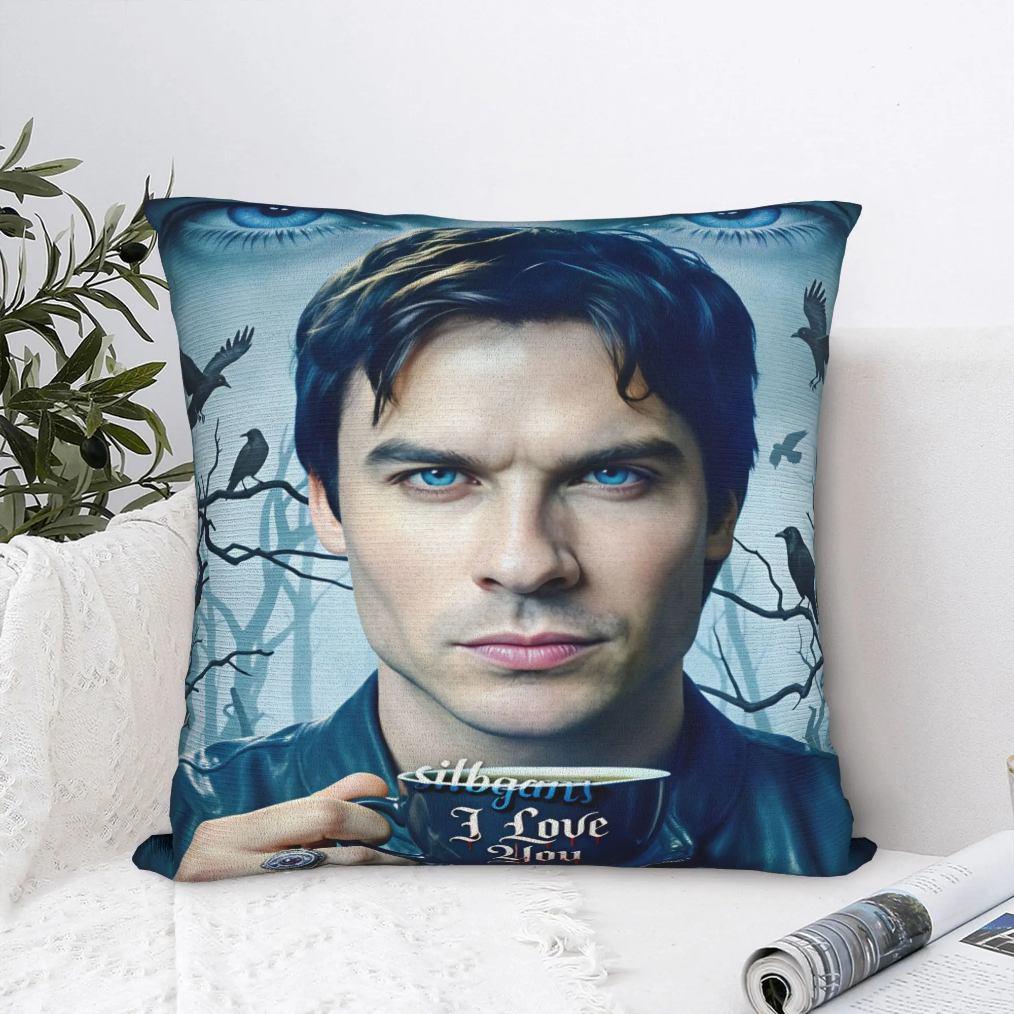 VIKAMA Vampire Diaries Damon Portrait Pillowcases  Cute Funny Pillow Case For Living Room Bed Chair Graphic Pillow Cover