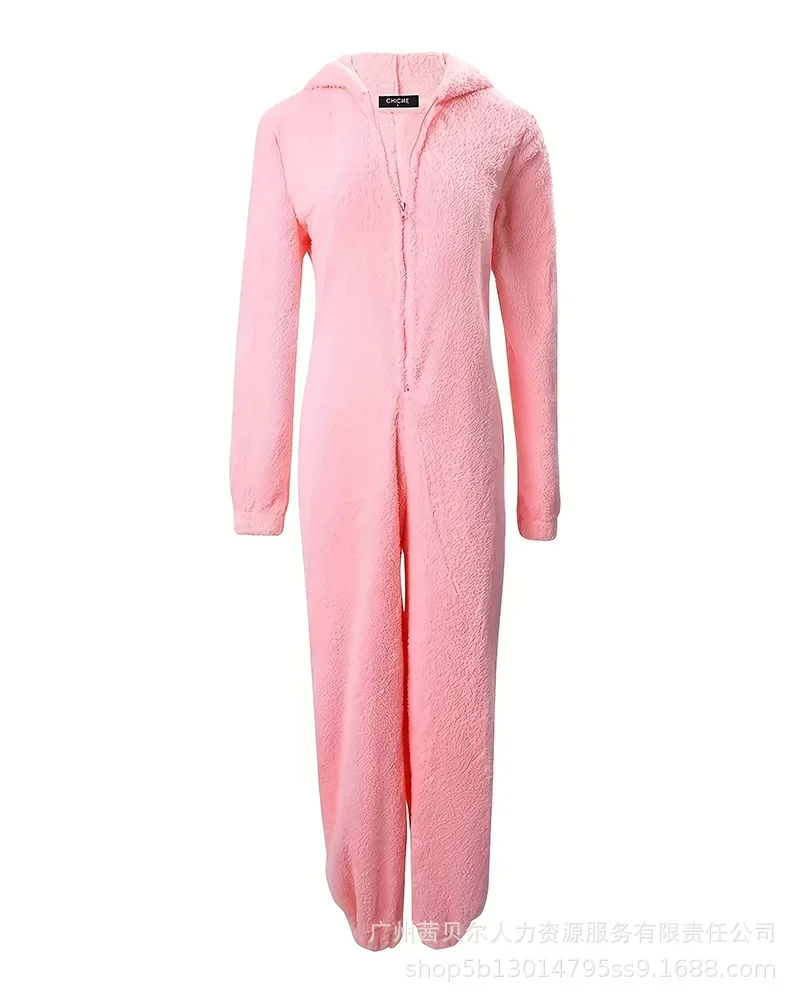 Homewear Pajamas Jumpsuits Women Autumn Winter Long-sleeved Hooded Trousers Rompers Plush Loungewear Pajamas Jumpsuit Outfits