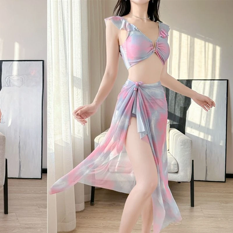 

2026 New Women's 3 Piece Bikini Set Sexy Slimming Swimwear Lace Up Bathing Suit Summer Beach Resort Wear