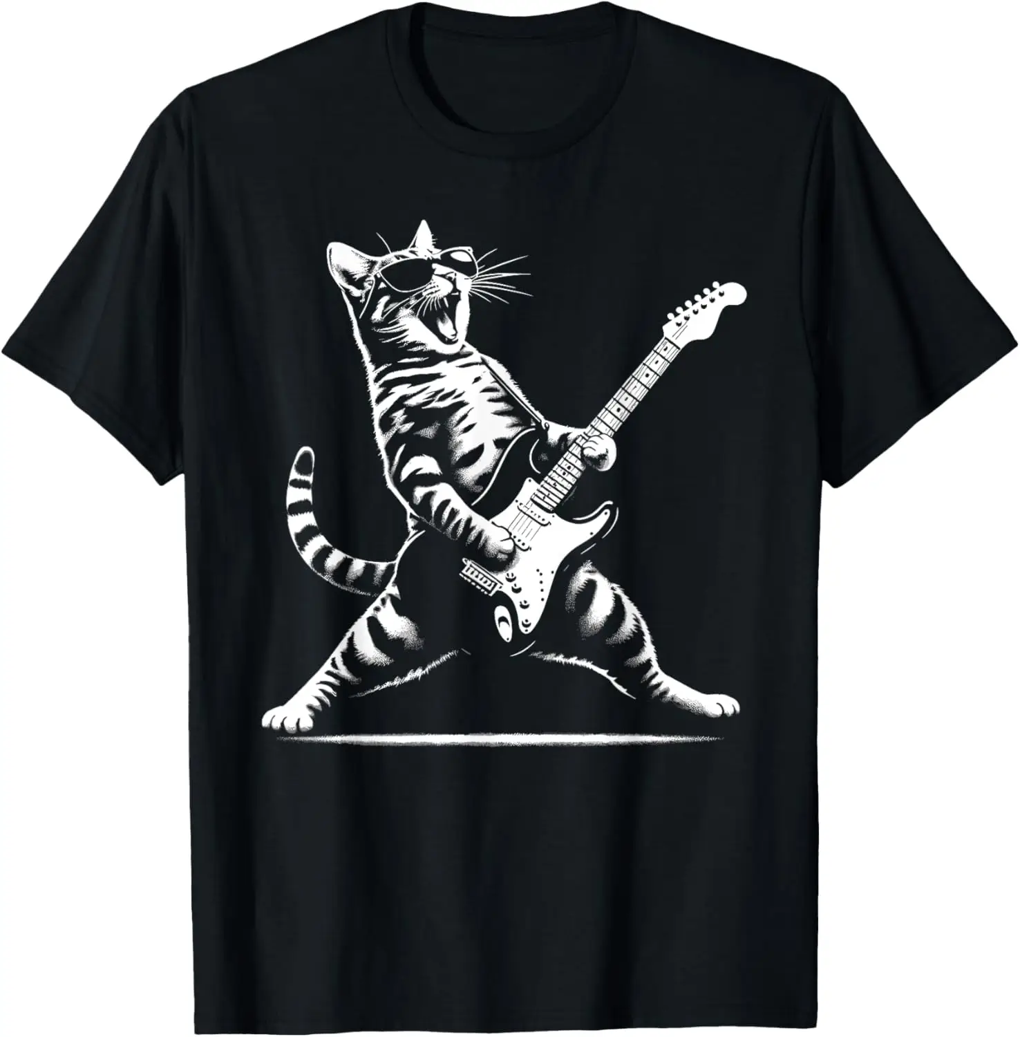 Guitar Cat Novelty Rock Music Band Concert Funny Cat T-Shirt