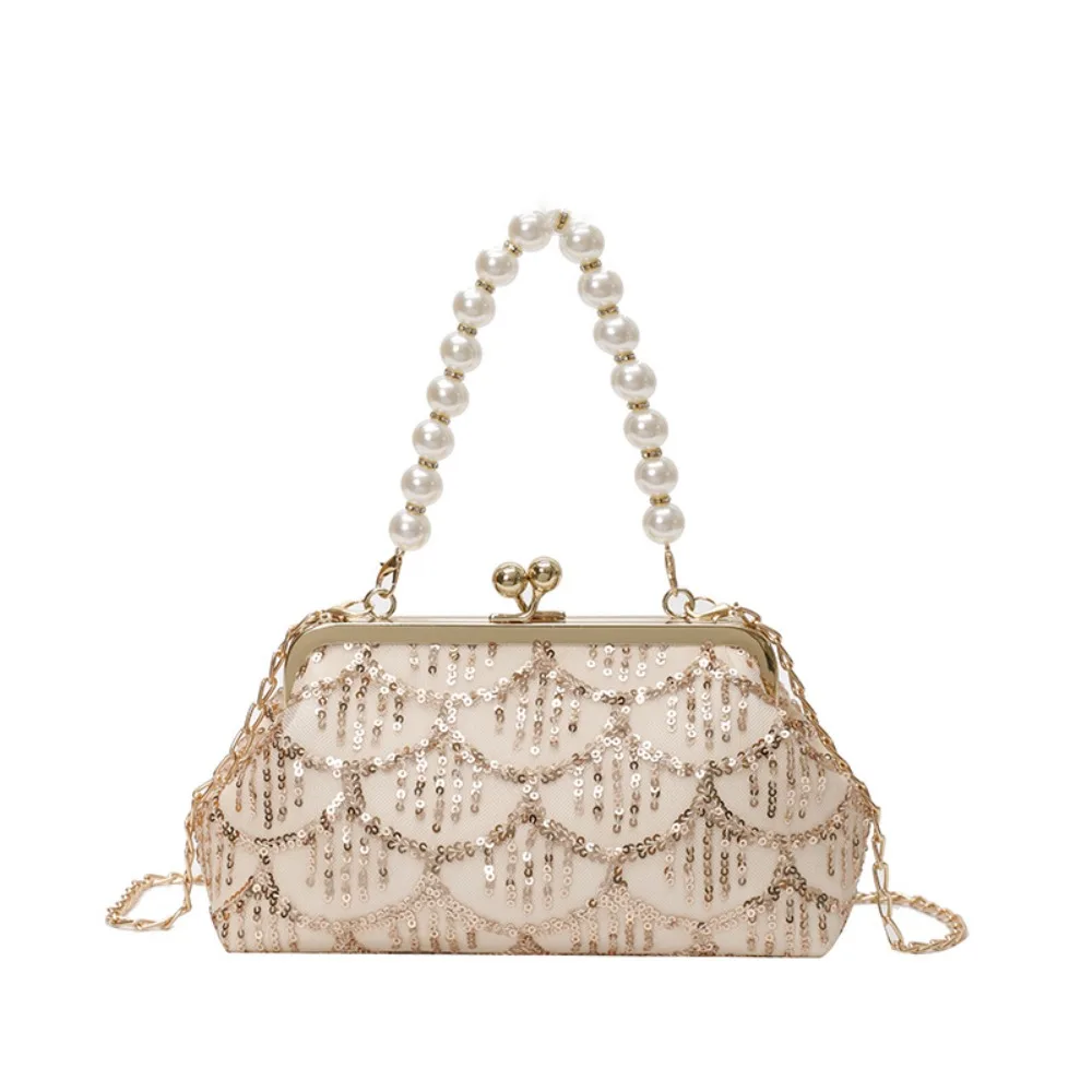 

Wrist Bag Pearl Sequin Banquet Bag Sweet Cheongsam Accessories Hanfu Clutch Bag Elegant Kiss Lock Ladies Shell Bag Lady