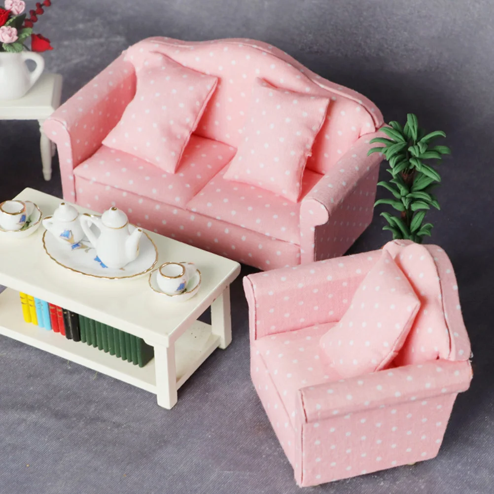 3 Pcs Three Piece Sofa Set Kids Couch Jewelry Display Decorate Miniature Cloth Model Child Playhouse