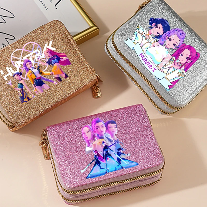 Kpop Demon Hunters Wallets Women Glitter Sequin Wallets Fashion Money Bag Coin Purses Ladies Credit Multi-card Card Holder Bags