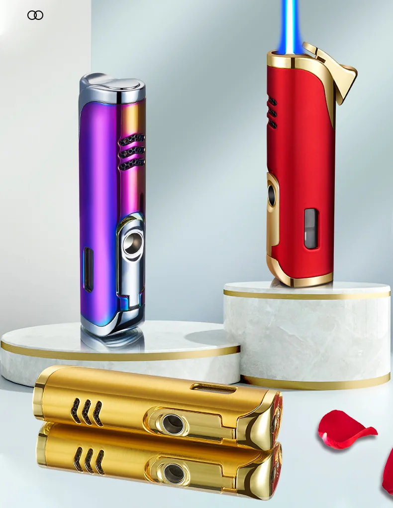 

Large and medium metal personalized windproof portable inflatable straight punch lighter modern simple gift business smoking set