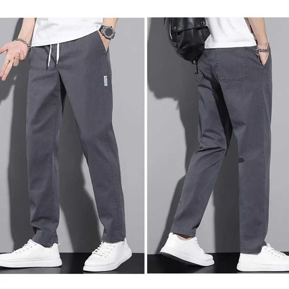 New Spring Summer Cotton Men's Casual Pants Classic Drawstring Elastic Waist Thin Stretch Blue Jogging Work Cargo Trousers Male