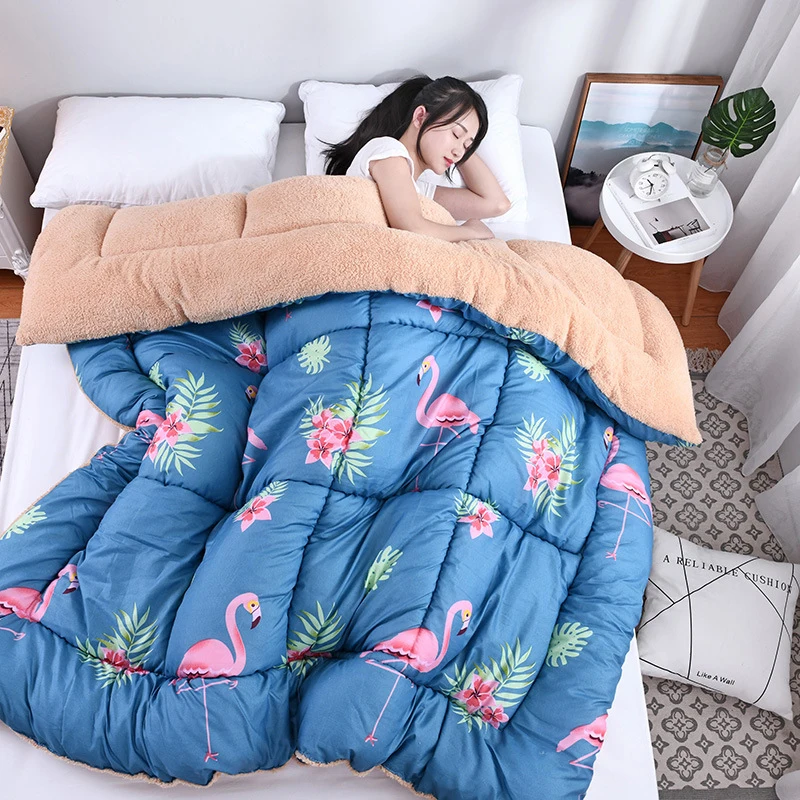 Home Textile Flannel Fleece Sherpa Velvet Comforter Reversible Down Alternative Quilt Soft Warm Plush Blanket Quilted Bedspread