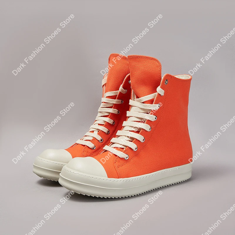 

Women Ankle Boots Ro Orange Canvas High Top Quality Luxury Designer Casual Shoe Men Owen Thick Sole Lace Up Zip Platform Sneaker