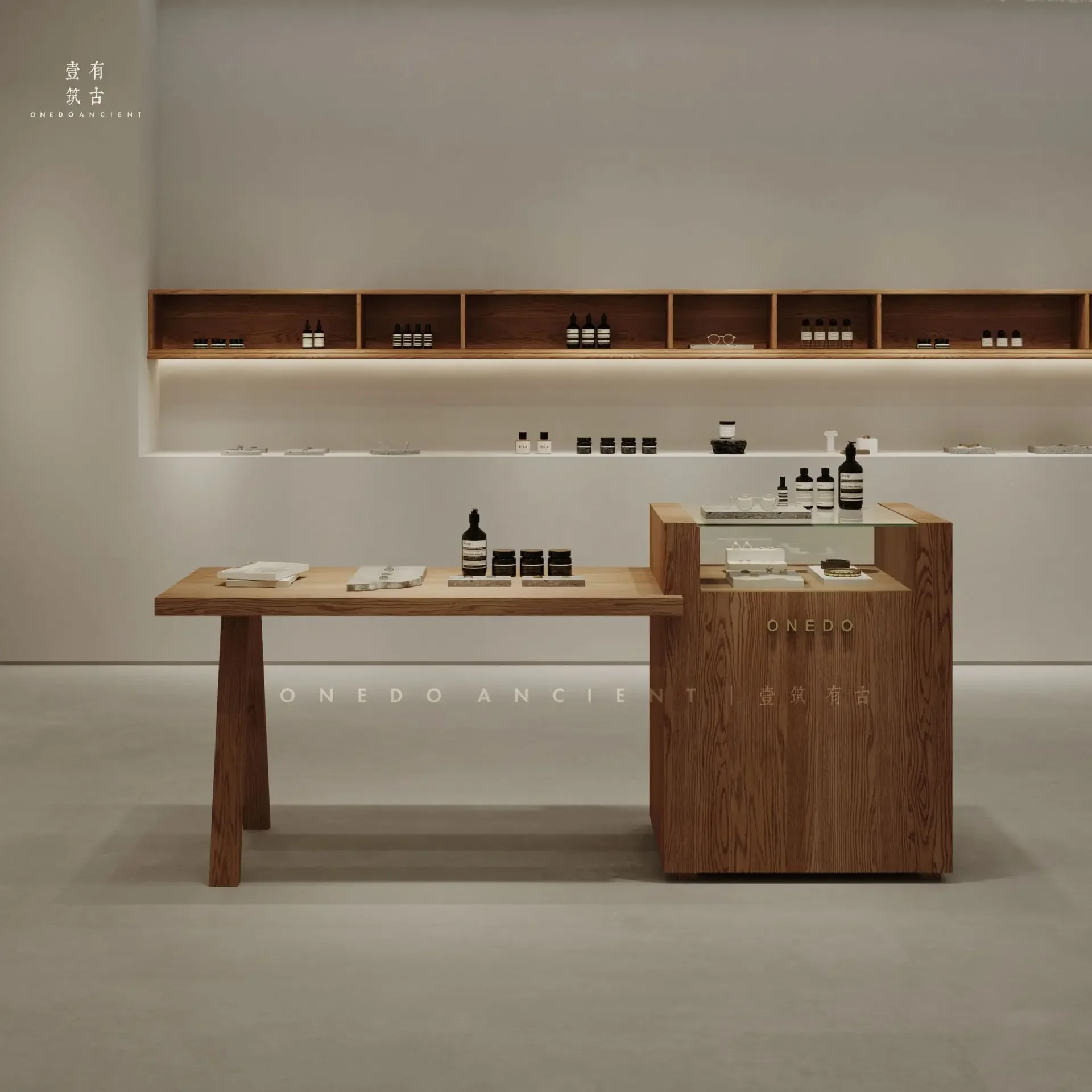 DSA clothing store Nakajima platform display table shopping mall shoe and bag jewelry display table solid wood strip table