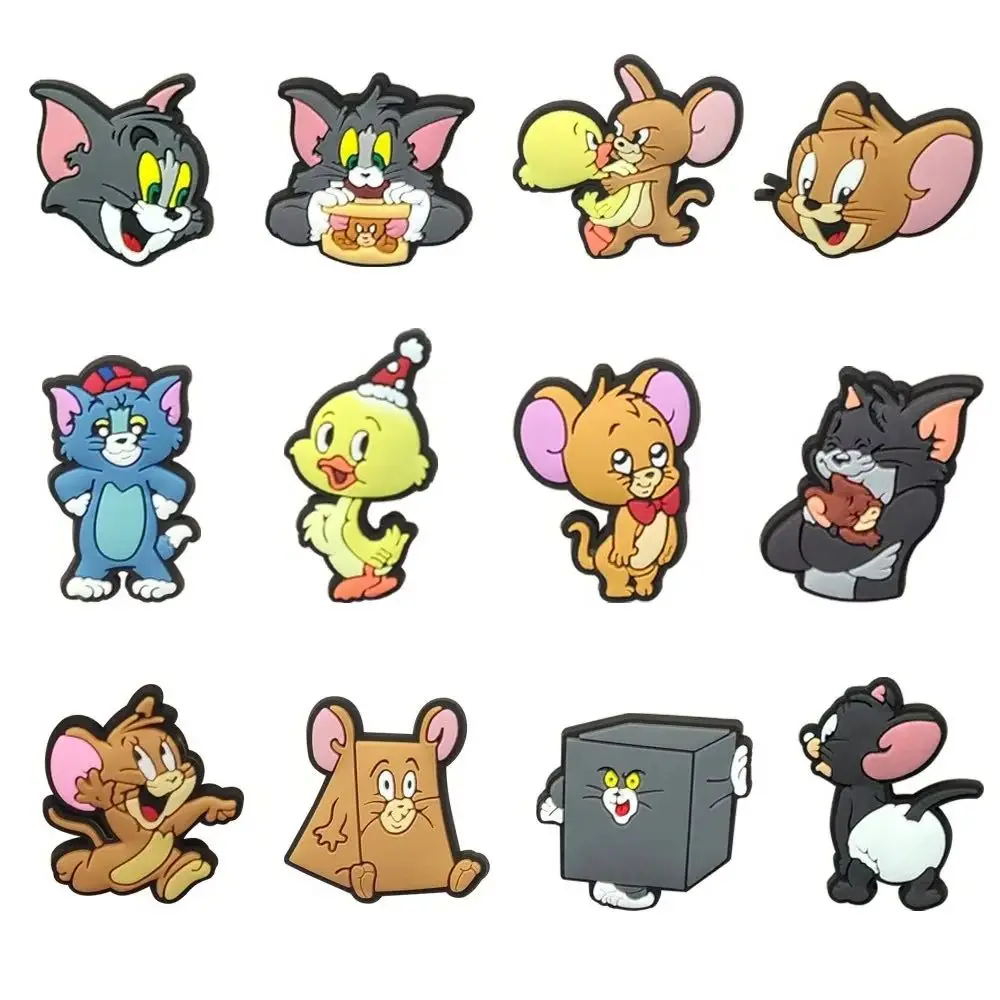 

12Pcs MINISO Tom and Jerry set Anime Character for Cute Cartoon Shoe Charms Decoration Accessories for Classic Clog X-mas Gifts