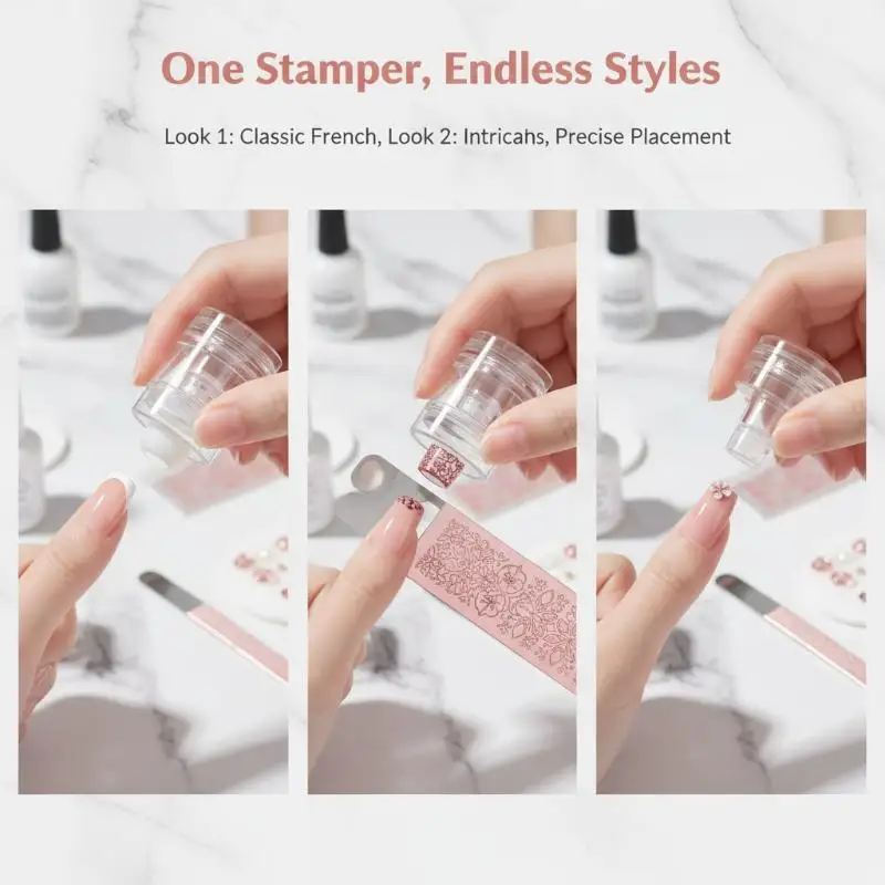 [J] Jelly Silicone Nail Stamper With Dust Cover Transparent Nail Templates Stamp For Stamping Polish Printing Manicure Tools