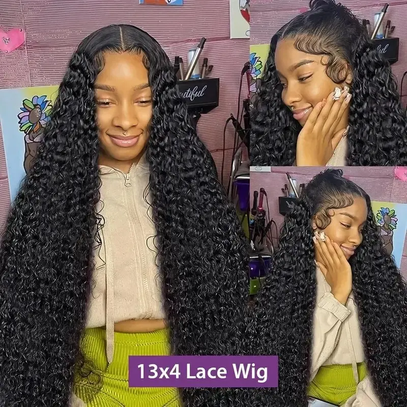 13x6 Lace Front Natural Black 150 Density 32 Inches 13x4 Deep Wave Frontal Full Curly Glueless  Wig For Women Human Hair Wigs