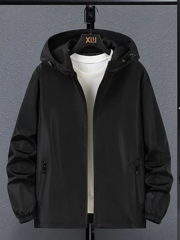 

plus Size Men's Spring Autumn Jaet Loose Fit Faionable Fat Guy's Top Coat Windproof Polyester Fiber Zipper Closure Hooded