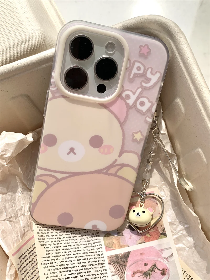 Ins Korea Cute Cartoon Adorkable Bear Phone Case For iPhone 13 12 14 15 16 Pro Max 3D Anime Funny Bear Shockproof Protect Cover