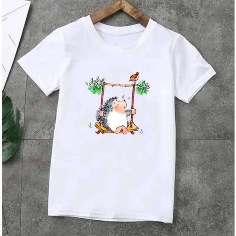 Moda unissex verão camiseta bonito ouriço animal dos desenhos animados crianças camisetas de manga curta topos impressão meninos meninas topos