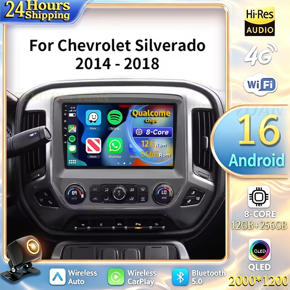 For Chevrolet Silverado 3 GMTK2 2014 2015 2016 2017 2018 Android 16 Car Radio Multimedia Player Android Auto Carplay Head Unit