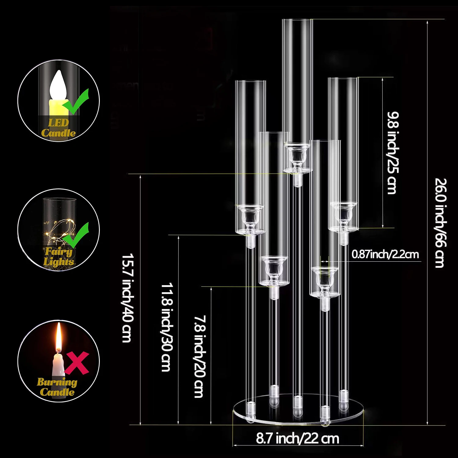 10pcs Acrylic Candelabra Centerpieces Clear Candle Holder for Wedding Crystal 5 Arm Candlesticks Holder with Acrylic Shade