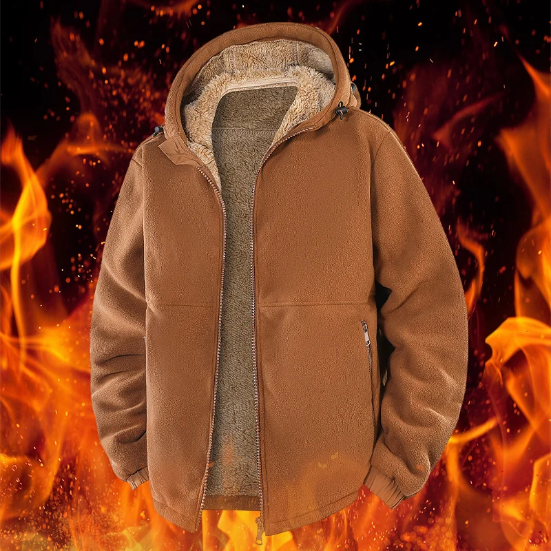 New high-quality version Hooded fleece pullover men's fall/winter jacket thick fleece casual hoodie loose  lamb coat