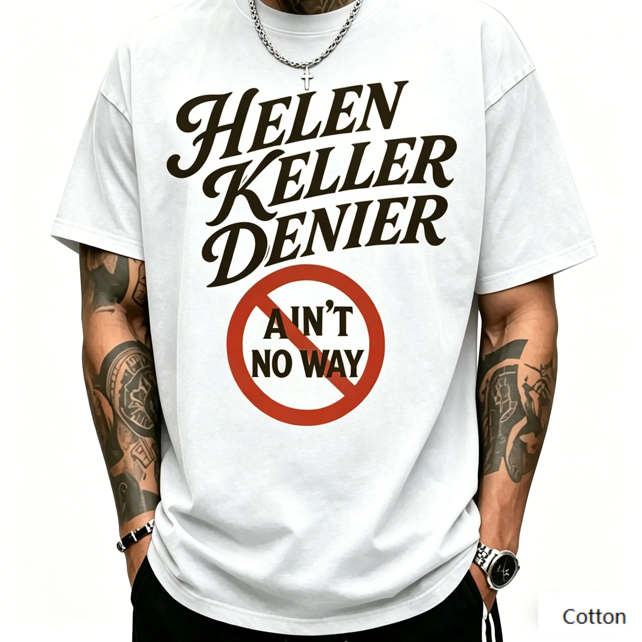 Camiseta con estampado retro de Helen Keller Denier Meme, algodón puro, informal, neutro, moda urbana Meme, manga corta