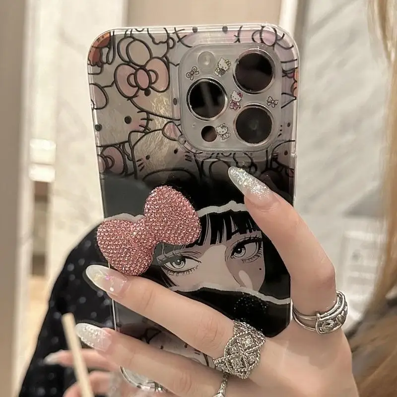 Hot Sanrios Iphone 16/15Promax Mobile Phone Case Kawaii Hello Kitty Cartoon Cute Resistant To Falling Iphone Protective Case Kit