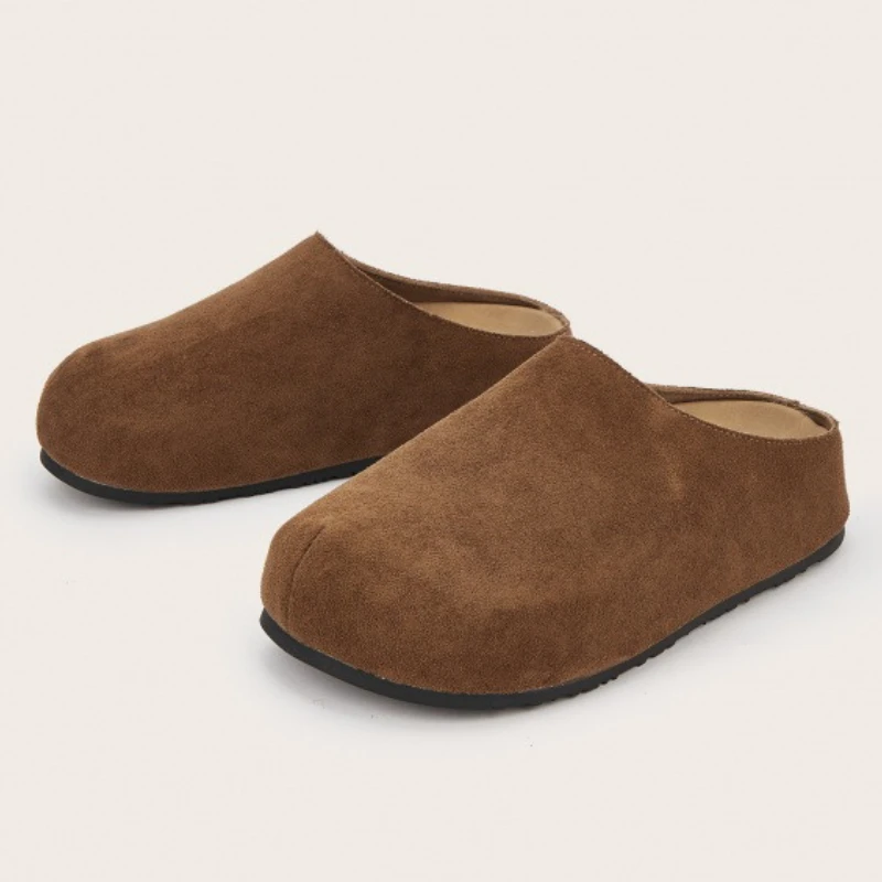 

Retro Brown Faux Suede Platform Slippers Women Fashion Round Toe Thick Bottom Slide Sandals Comfortable Non-Slip Casual Shoes