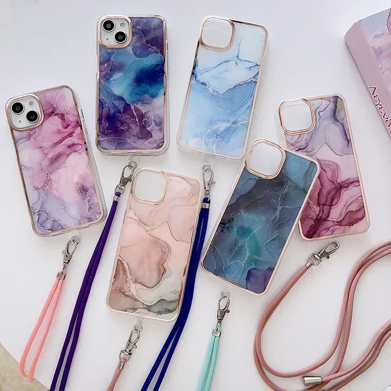 Crossbody Lanyard Necklace Case For OPPO A80 A60 A79 A58 A78 A98 A15 A16 A17 A54 A74 Reno 12 11 10 Realme C21Y C25Y Phone Cover