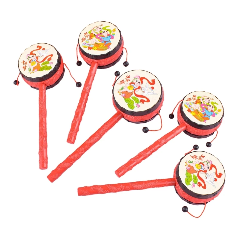 5pcs Shaking Drum Toy for Baby Cartoon Rattle Handbell Monkey Drum Soothe Toy Kids Tambourine Orff Music Instrument Gift