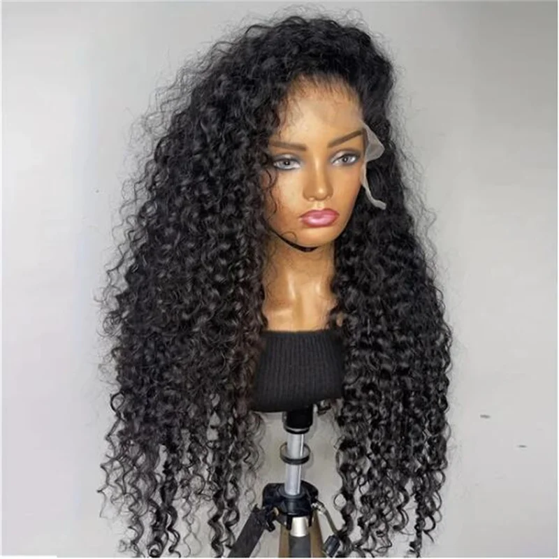 Preplucked 26Inch Soft Black Kinky Curly Heat Resistant 180Density Lace Front Wig For Women BabyHair Glueless Daily Wig