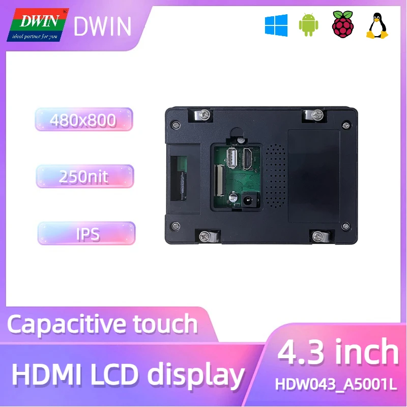 DWIN 4.3 Inch 480*800 LCD IPS TFT Display HD Interface Capacitive Touch Screen for Windows Raspberry Android Linux